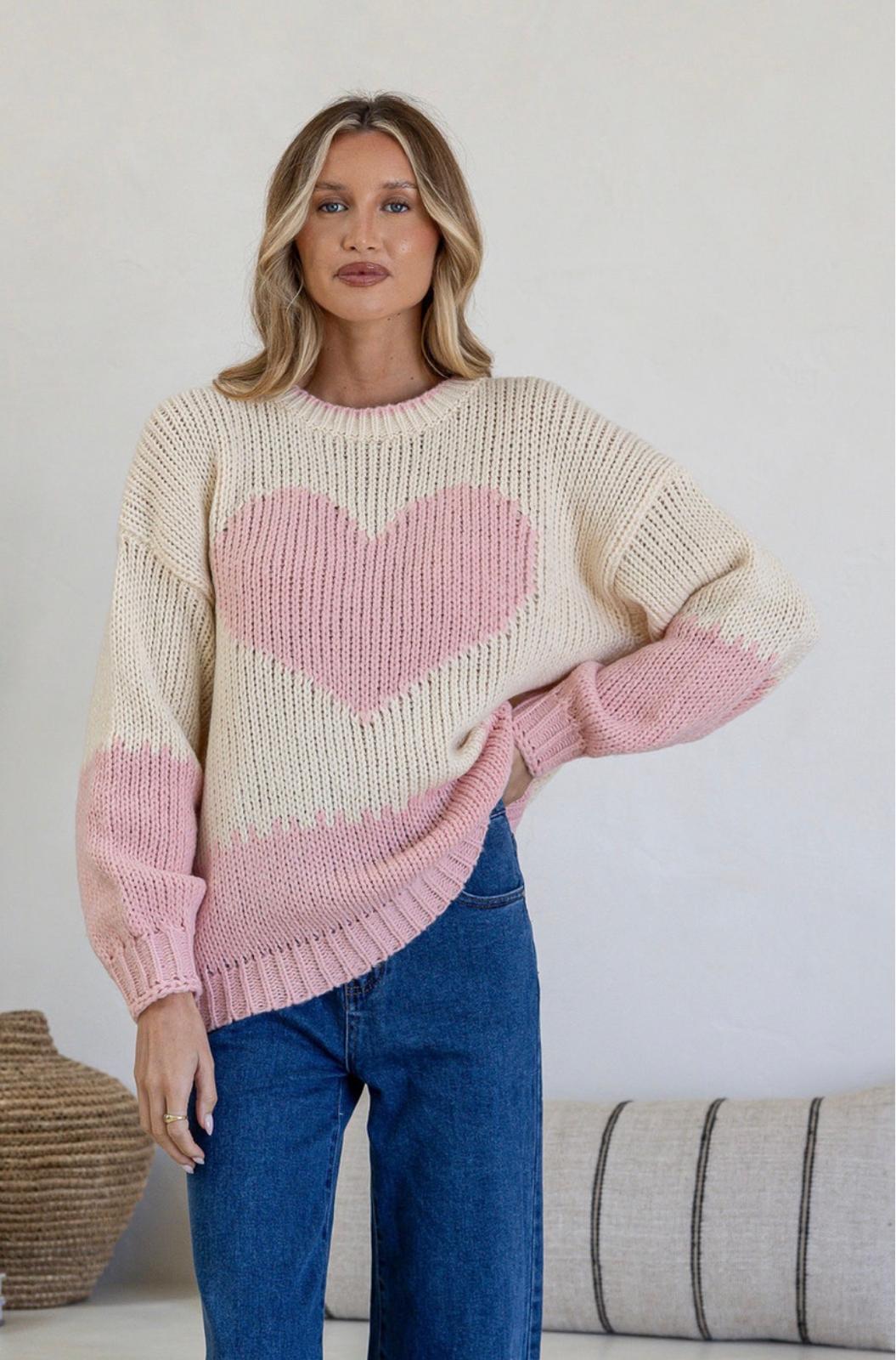 J'dore Heart Knit – Pink/Ivory