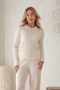 Darling Mayfair Collared Rib Knit -Latte