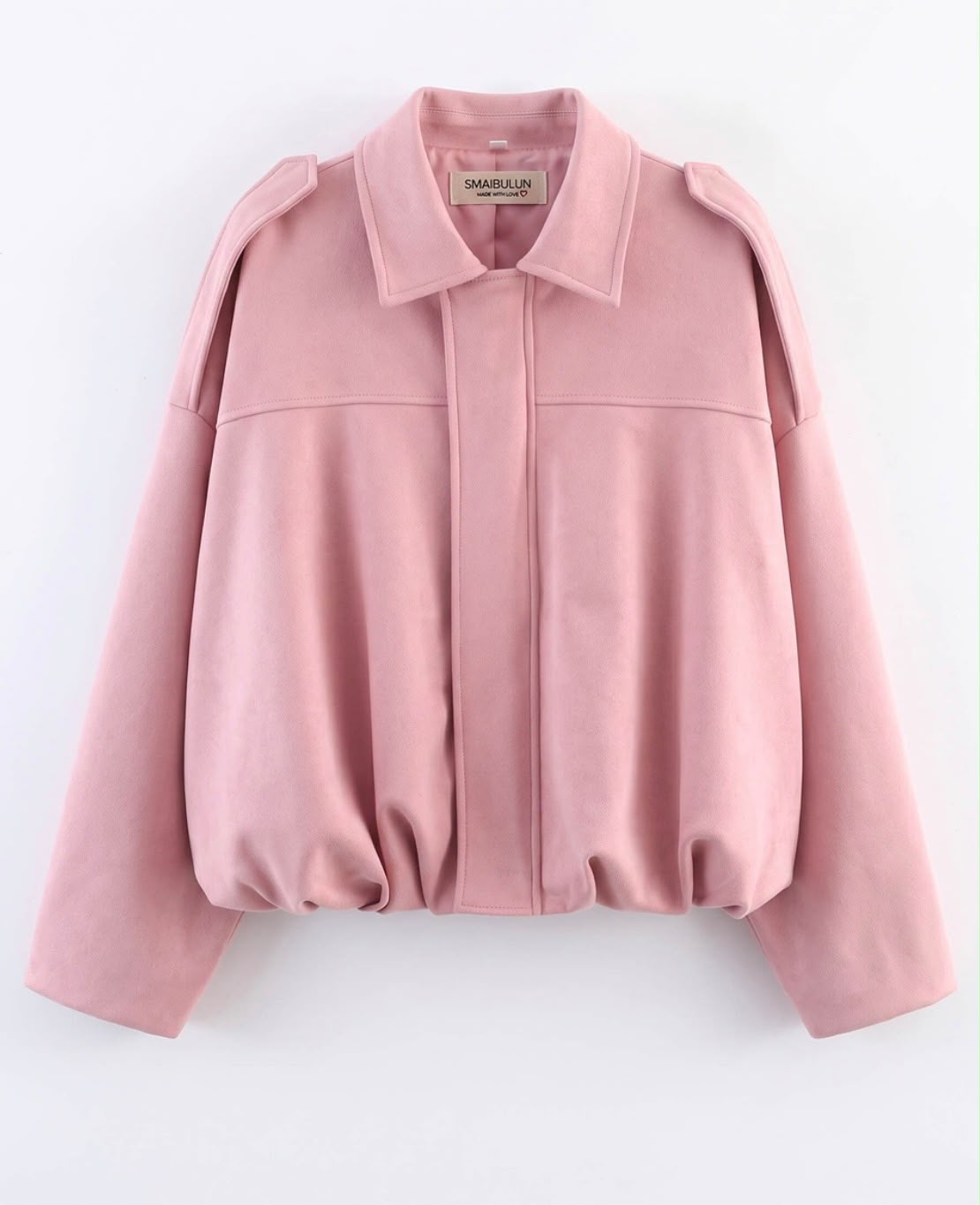Suede Gather Hem Bomber Jacket - Pink
