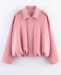 Suede Gather Hem Bomber Jacket - Pink