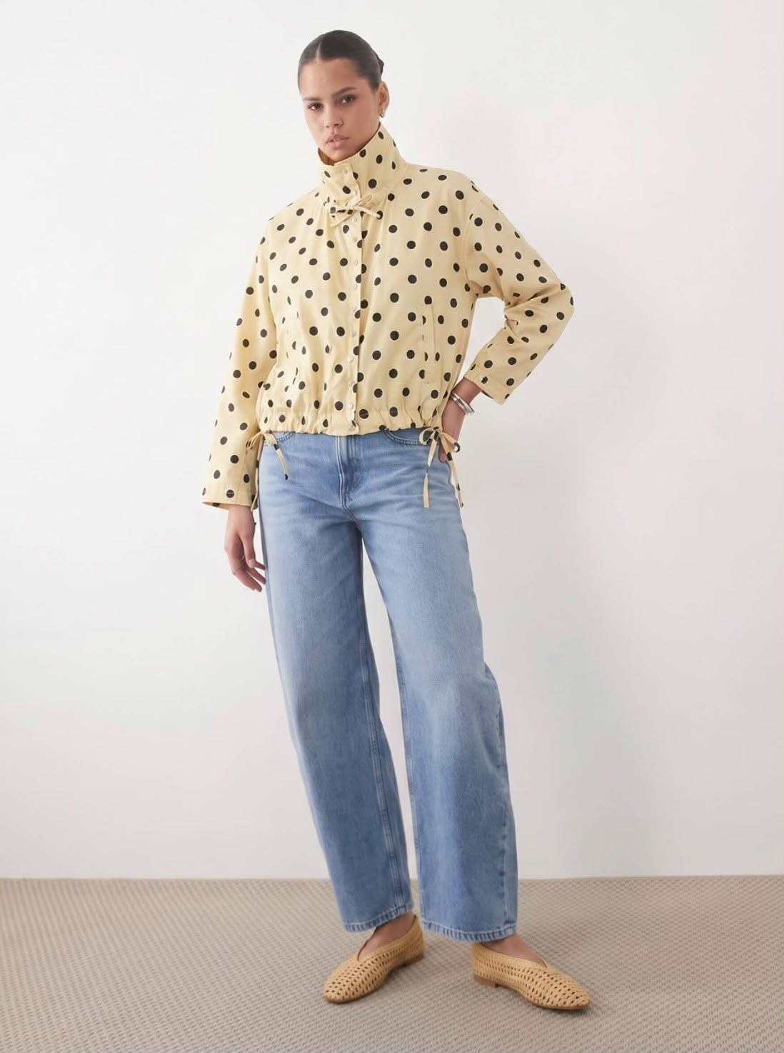 Lemon Drawstring Polka Dot Spray Jacket