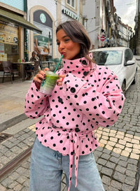 Polka Dot Funnel Neck Trench - Pink