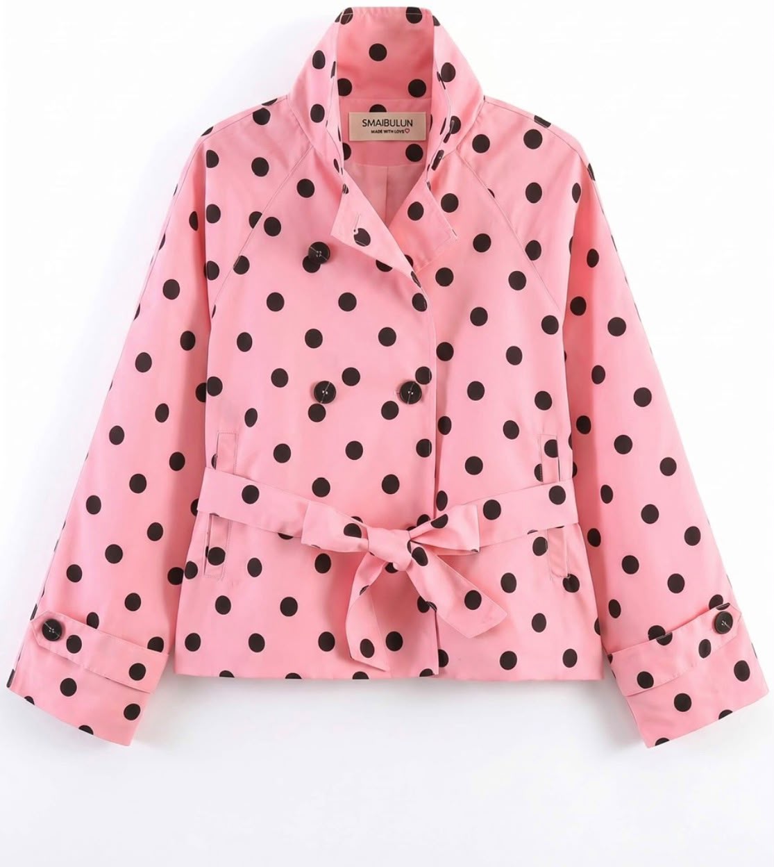 Polka Dot Funnel Neck Trench - Pink