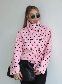 Polka Dot Funnel Neck Trench - Pink
