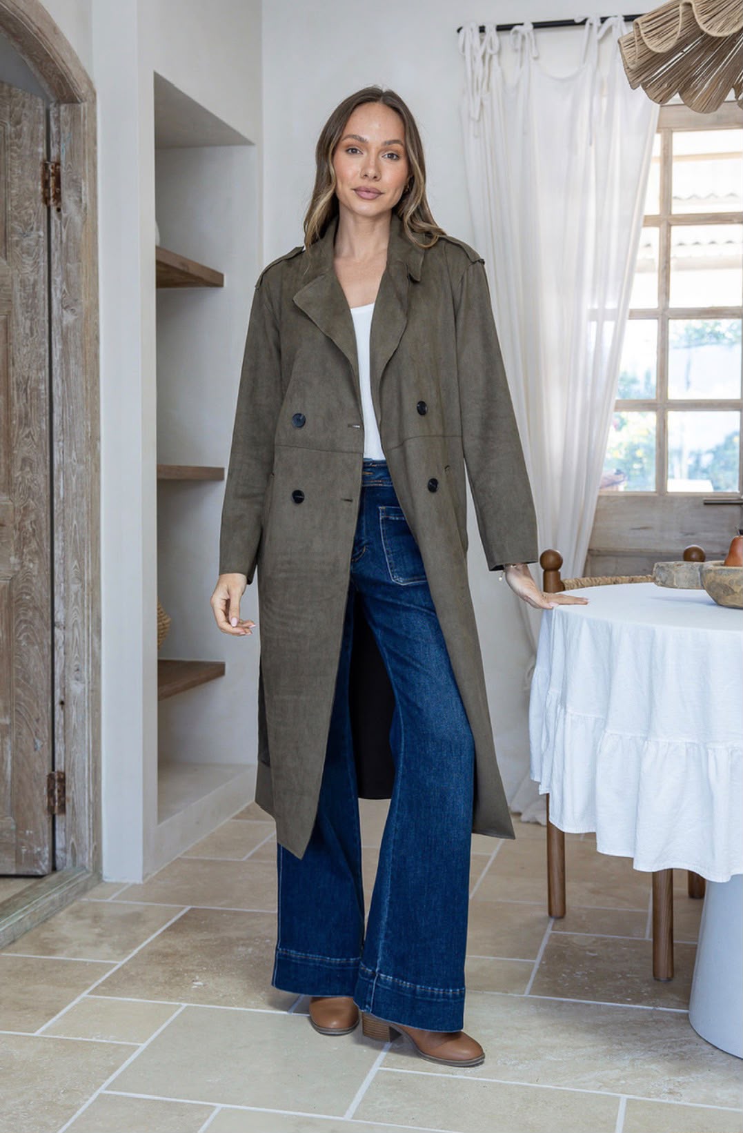 Suede Trench Jacket - Khaki