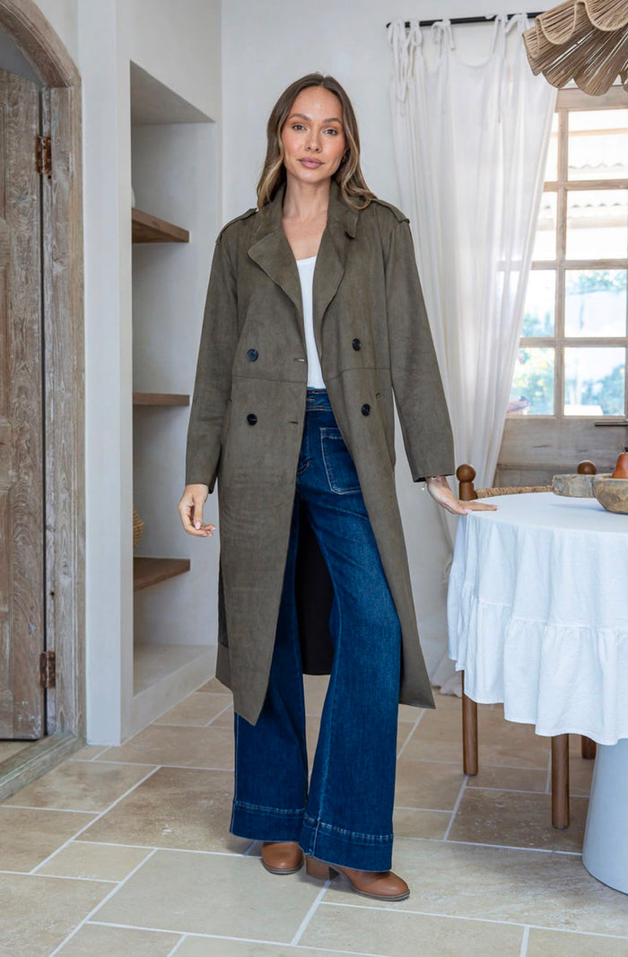 Suede Trench Jacket - Khaki