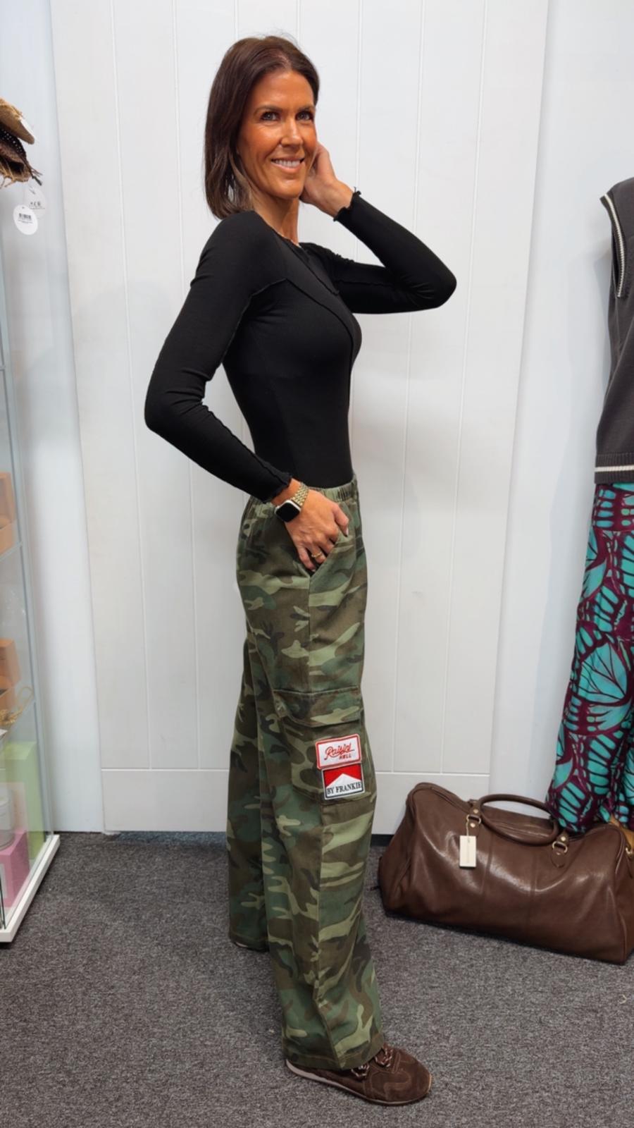 Dark Camo Pants With Patches