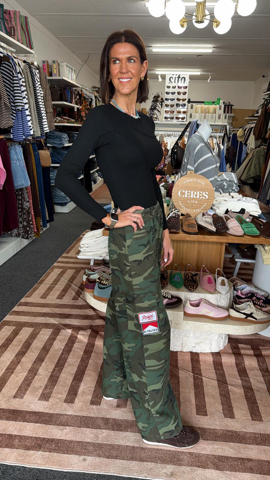 Dark Camo Pants With Patches