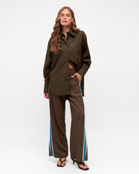 Brown Pants with Blue Stripe
