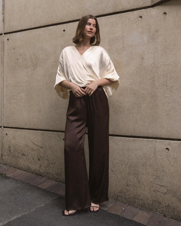 Stevie Satin Pants - Chocolate