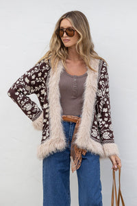 Lombard Fur Trim Knit Jacket - Chocolate