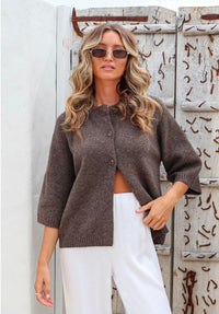 Lennox Cardi 3/4 Sleeve  - Chocolate