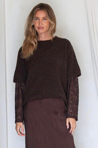 Lace Sleeve Overlay Knit - Chocolate