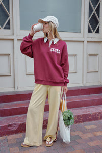 Wren Rugby Sweat - Washed Burgundy White Heritage Logo