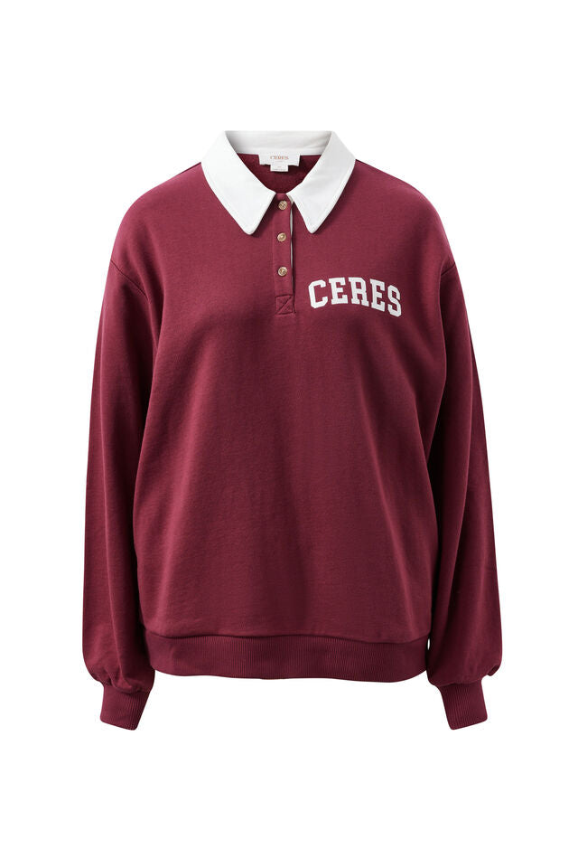Wren Rugby Sweat - Washed Burgundy White Heritage Logo