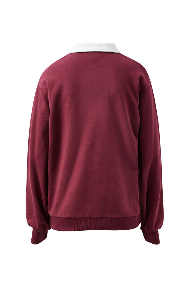 Wren Rugby Sweat - Washed Burgundy White Heritage Logo