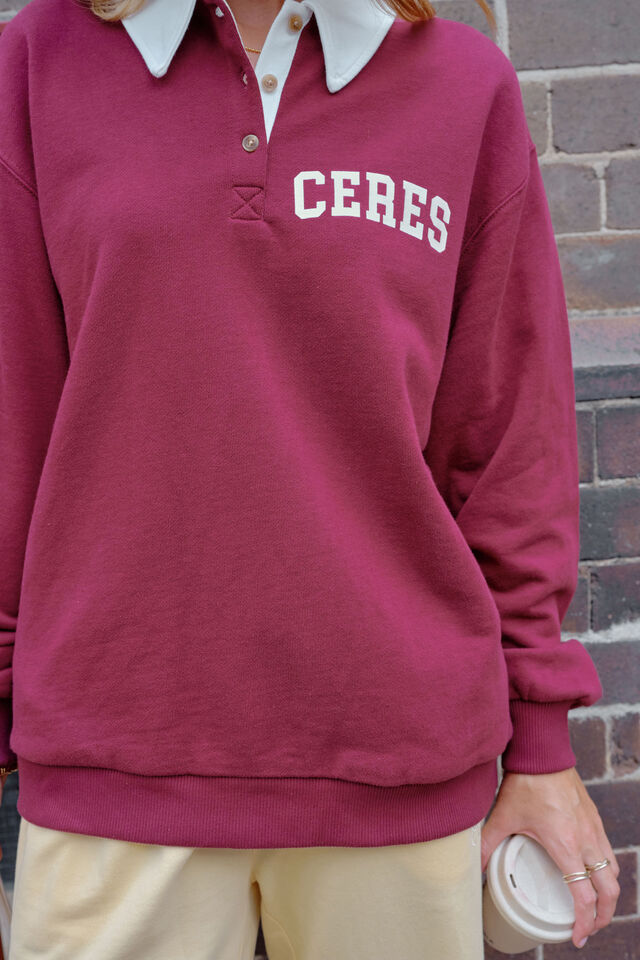 Wren Rugby Sweat - Washed Burgundy White Heritage Logo