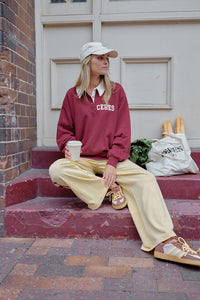 Wren Rugby Sweat - Washed Burgundy White Heritage Logo