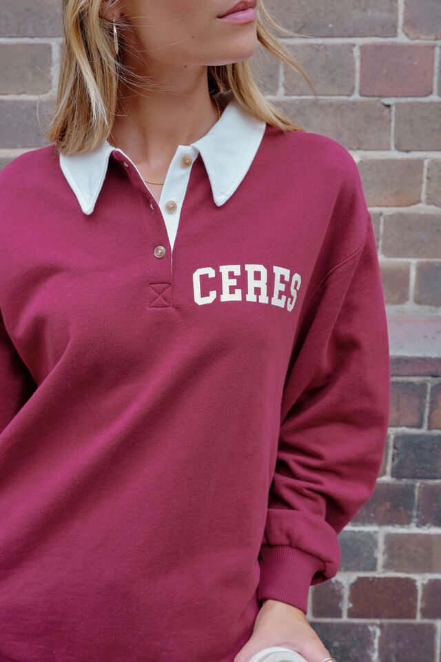 Wren Rugby Sweat - Washed Burgundy White Heritage Logo