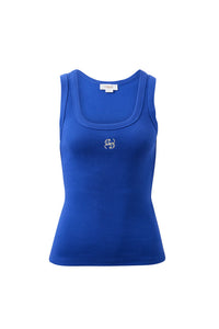 Zoe Contour Rib Scoop Tank - Polo Blue/Butter Monogram. Ceres Life