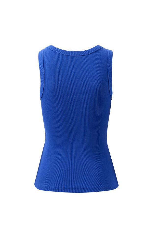 Zoe Contour Rib Scoop Tank - Polo Blue/Butter Monogram. Ceres Life