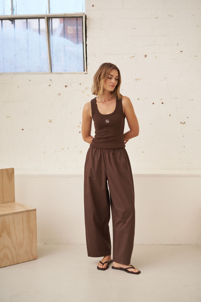 Zoe Contour Rib Scoop Tank - Chocolate/Monogram Embroidery