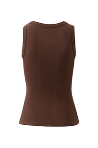 Zoe Contour Rib Scoop Tank - Chocolate/Monogram Embroidery