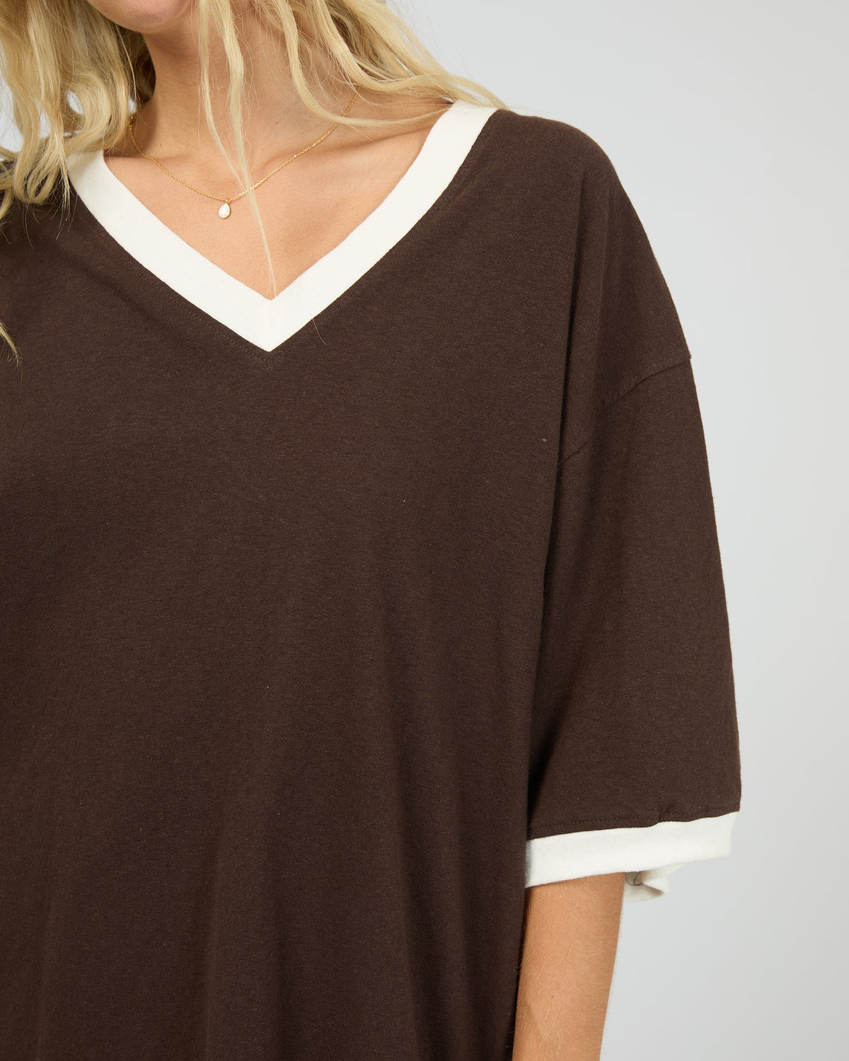 Zulu Panel Oversized V Neck Tee - Brown