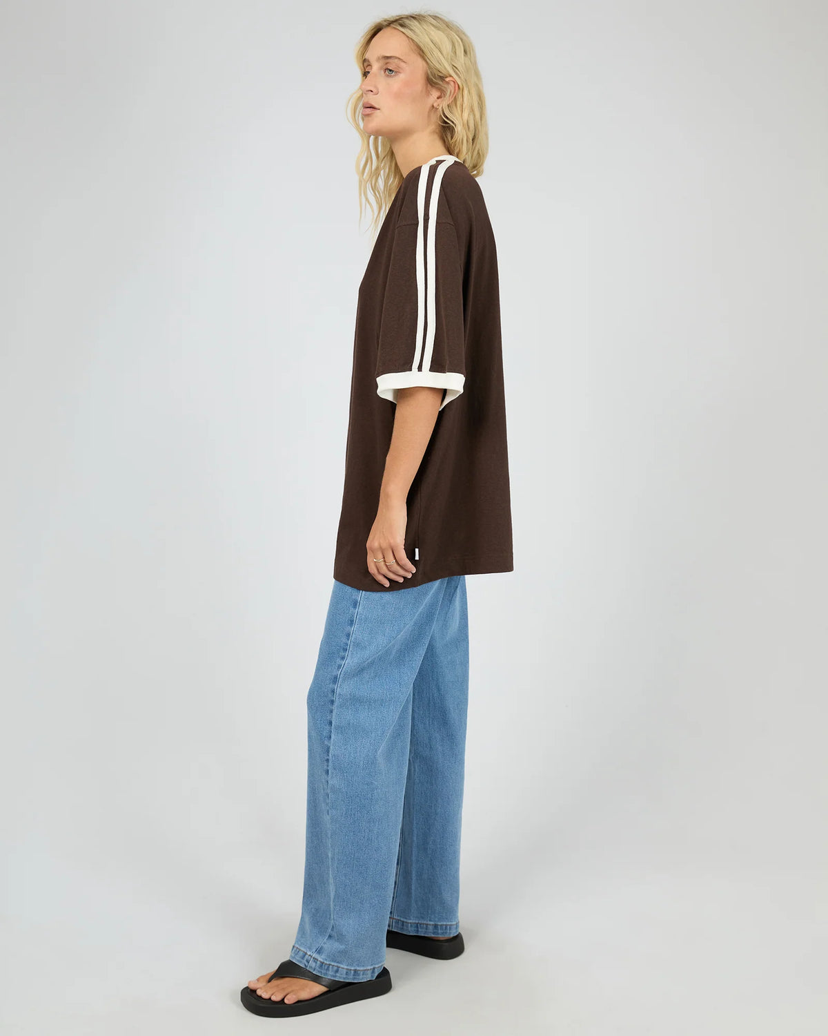Zulu Panel Oversized V Neck Tee - Brown