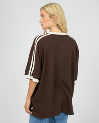 Zulu Panel Oversized V Neck Tee - Brown