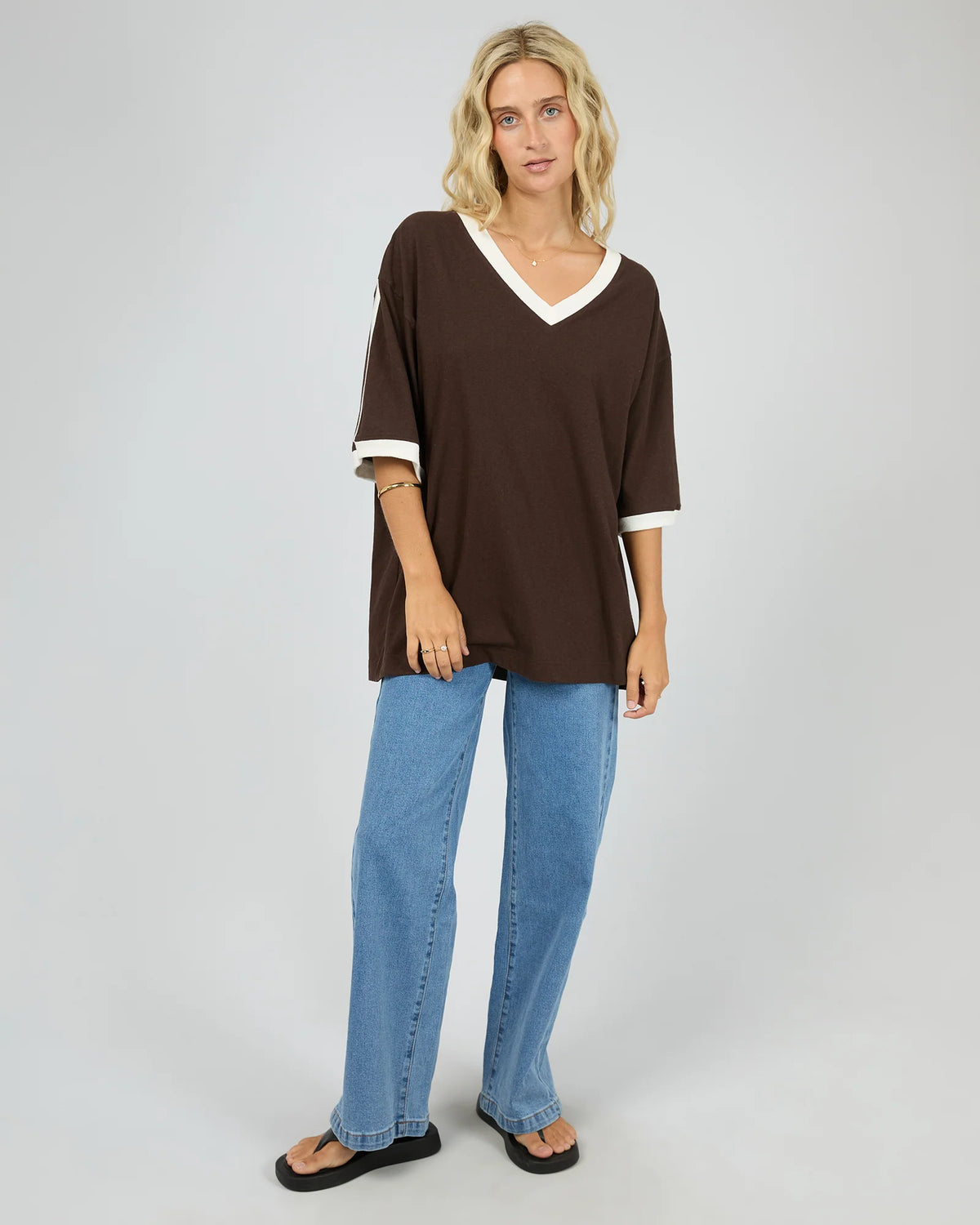 Zulu Panel Oversized V Neck Tee - Brown
