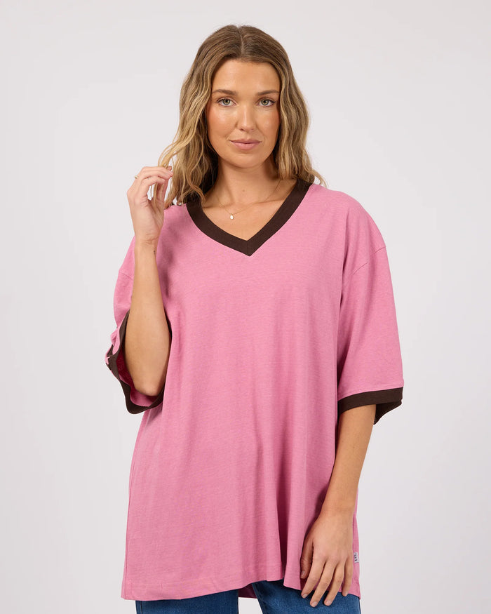 Zulu Panel Oversized V Neck Tee - Orchid