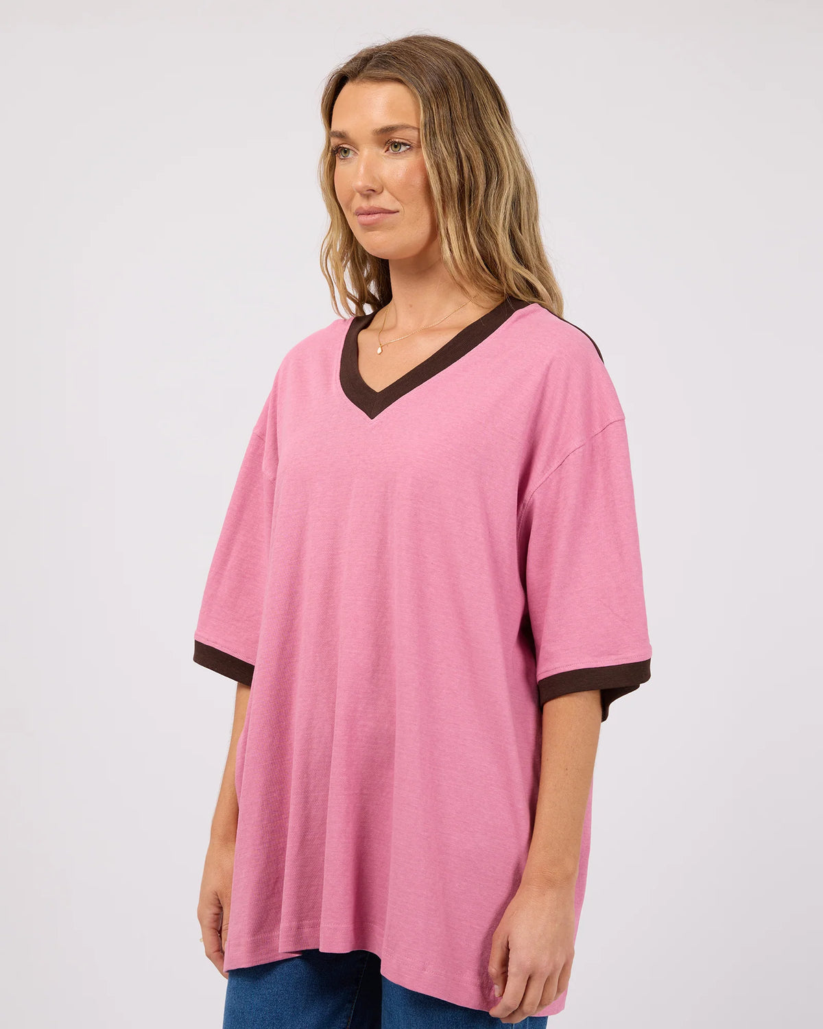 Zulu Panel Oversized V Neck Tee - Orchid