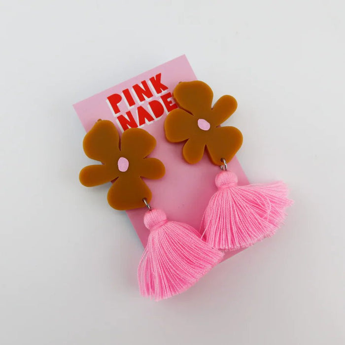 'Alie' Mustard/Pink Tassel Dangle Earrings - Sare StorePink NadeEarrings