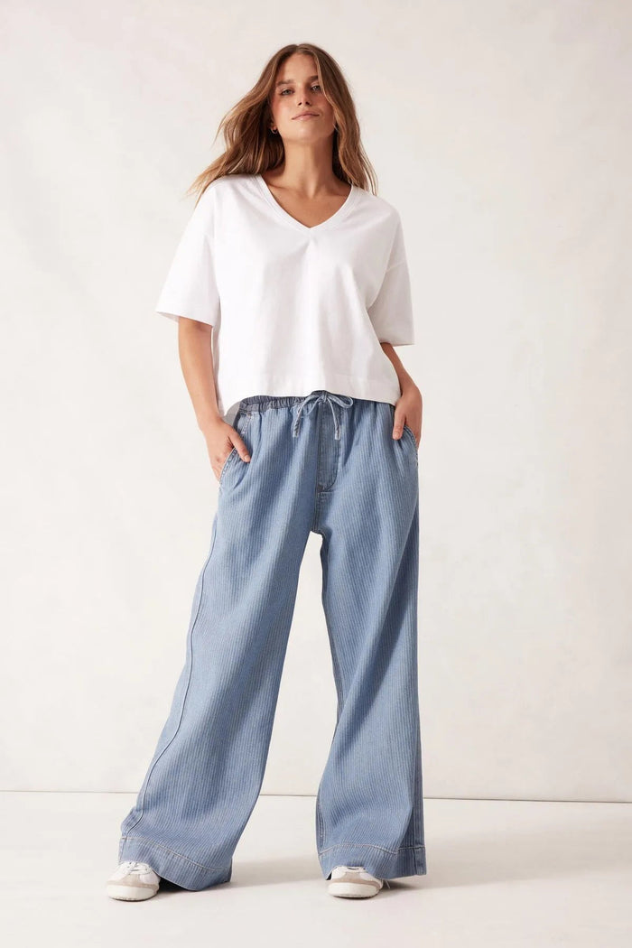 Andie Wide Leg Drawstring Pant - Blue Herringbone - Sare StoreCeres LifeLeggings