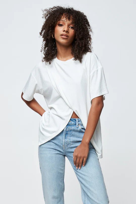 Apero Ivy Ribbed Longline Wrap Tee - White - Sare StoreApero LabelTops