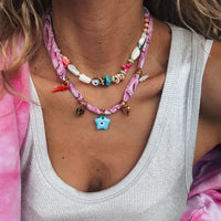 Bohemian Pink Bandana Scarf and Colorful Beaded Necklace