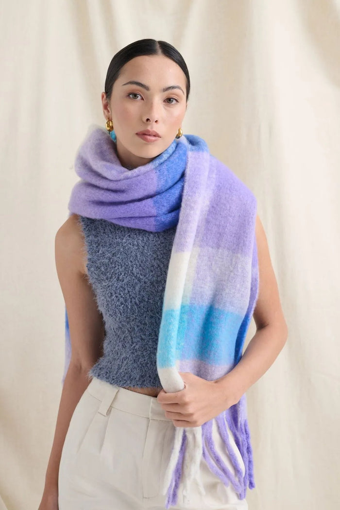 Betty Purple Check Fluffy Scarf - Sare StoreAngels WhisperScarf