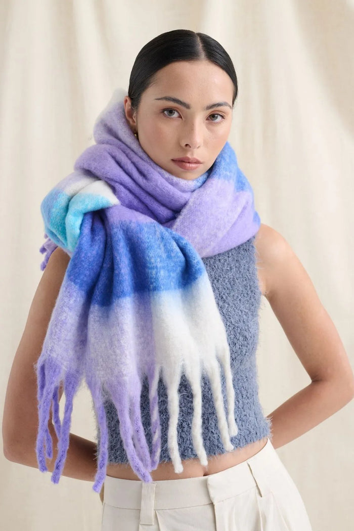 Betty Purple Check Fluffy Scarf - Sare StoreAngels WhisperScarf