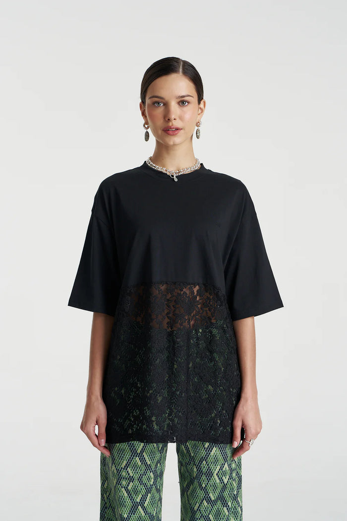 Lace Panel Tee - Black