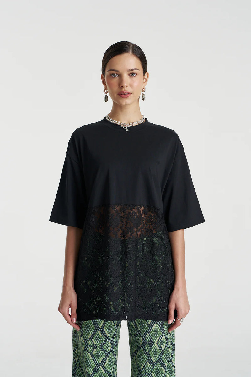 Lace Panel Tee - Black