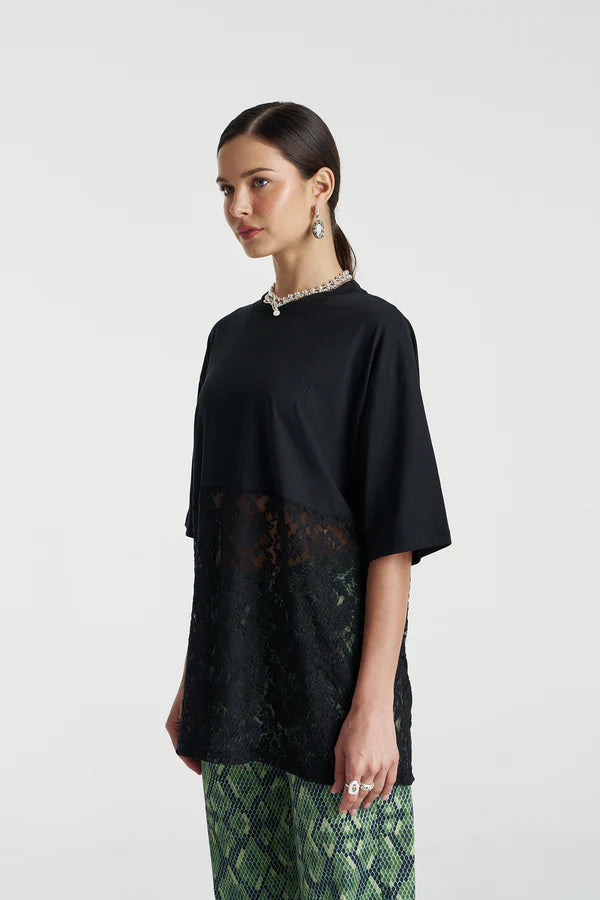 Lace Panel Tee - Black