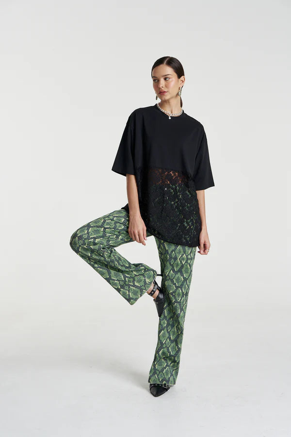 Lace Panel Tee - Black