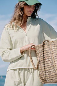 Boxy Zip Sweat - Matcha Fine Stripe - Sare StoreCeres LifeSweatshirts