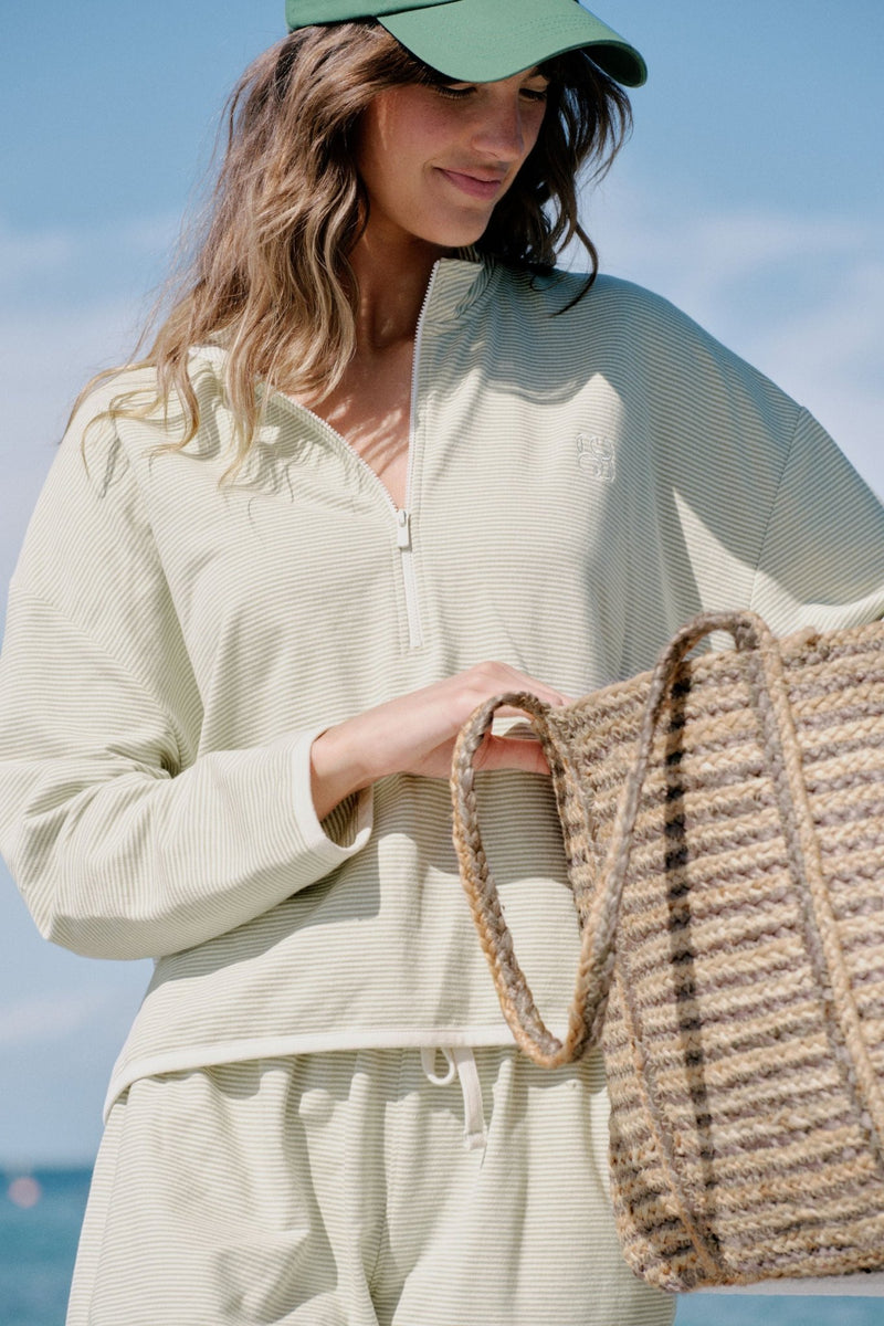 Boxy Zip Sweat - Matcha Fine Stripe - Sare StoreCeres LifeSweatshirts
