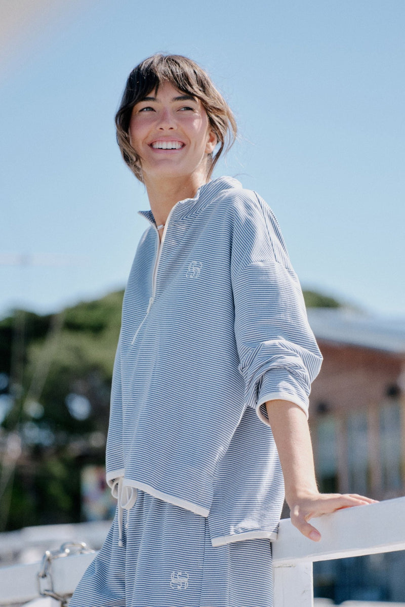 Boxy Zip Sweat - Moonlight Fine Stripe - Sare StoreCeres LifeSweatshirts