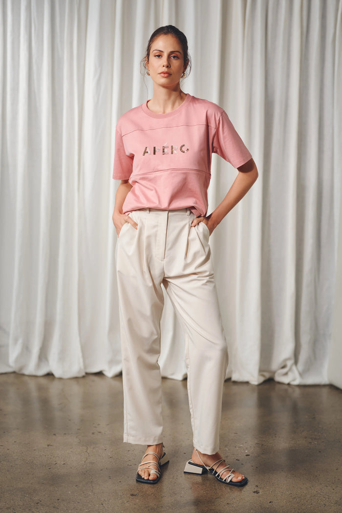 Clair Beaded Panel Tee - Dusty Rose - Sare StoreApero LabelTshirt