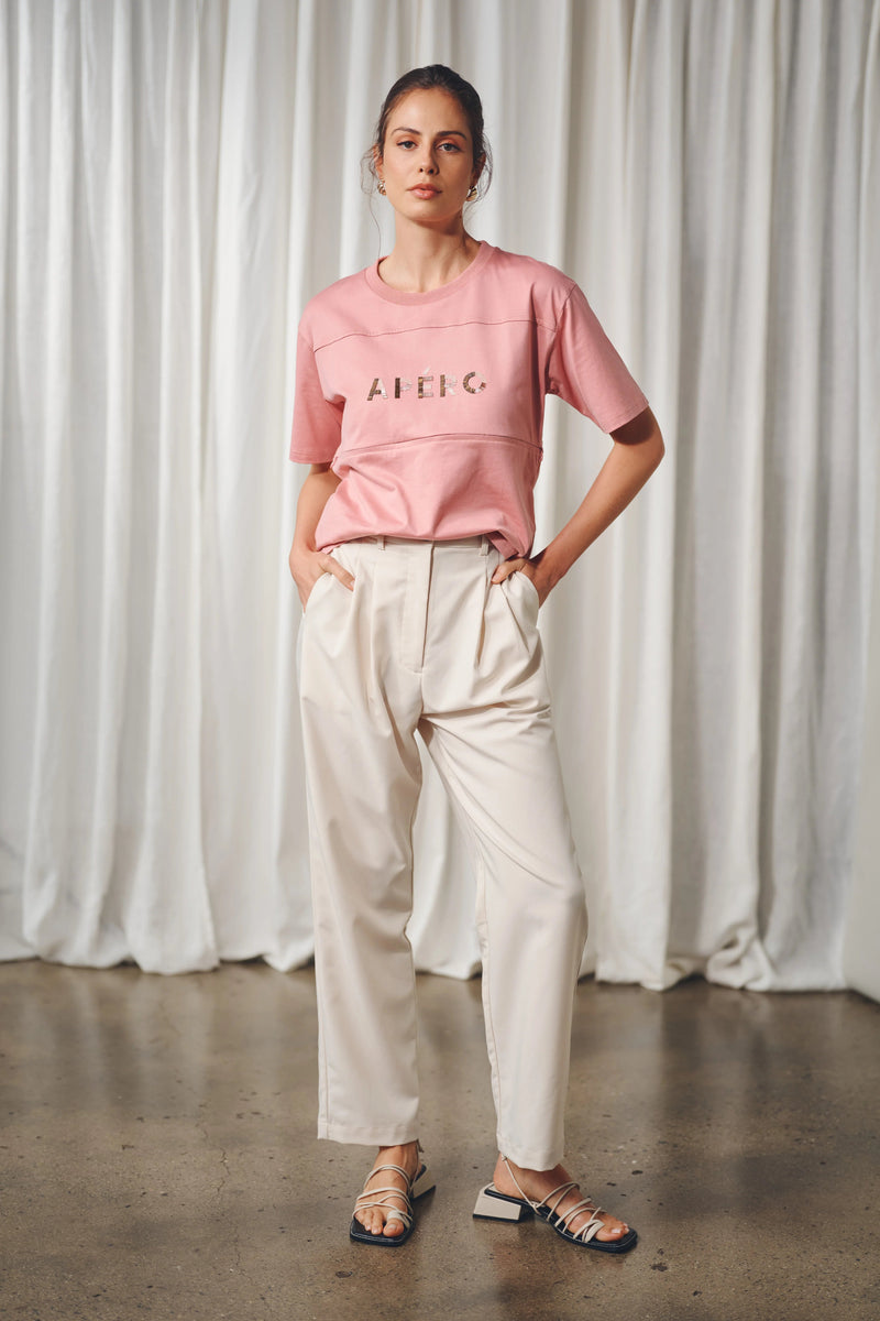 Clair Beaded Panel Tee - Dusty Rose - Sare StoreApero LabelTshirt
