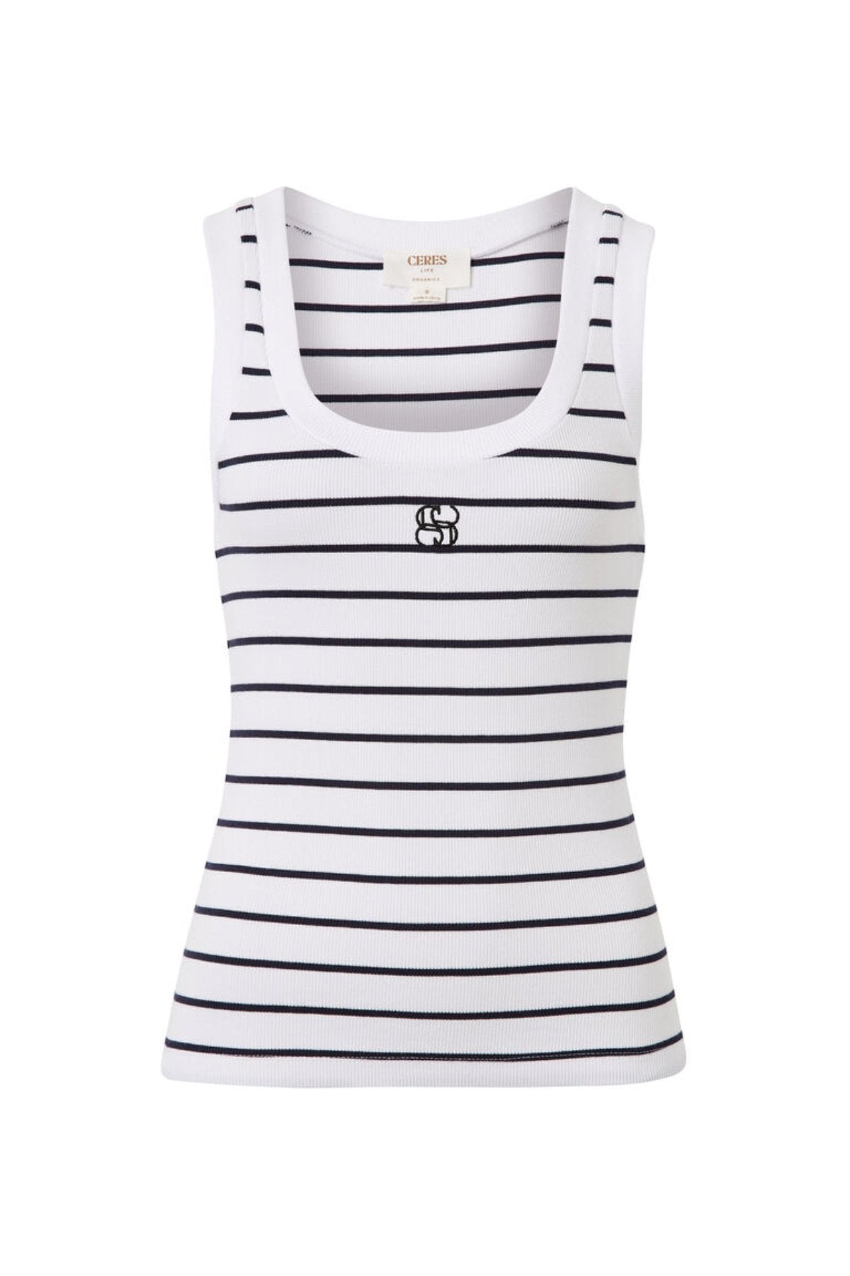 Contour Rib Scoop Tank - White/New Navy Monogram Embroidery - Sare StoreCeres LifeTank