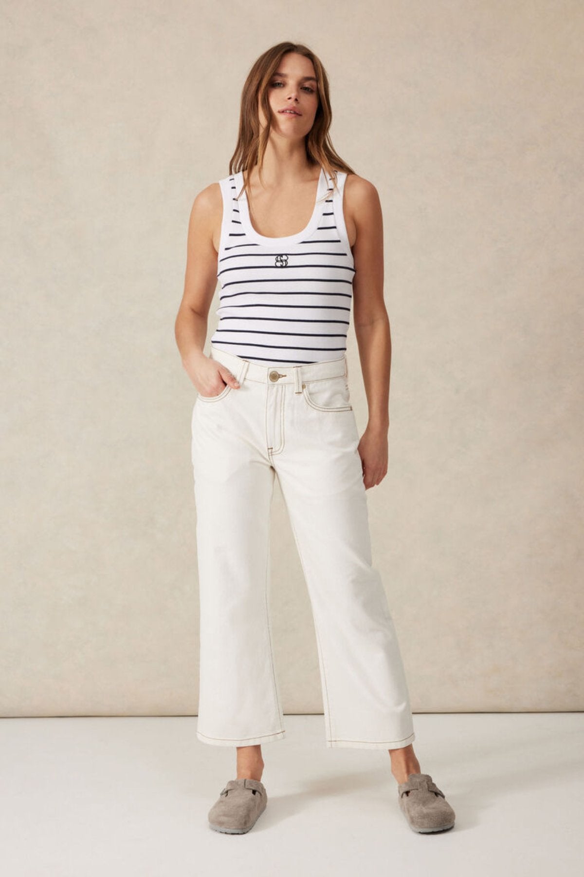 Contour Rib Scoop Tank - White/New Navy Monogram Embroidery - Sare StoreCeres LifeTank